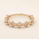 14K SOLID GOLD BEADED HALF ETERNITY WEDDING RING FOR WOMEN