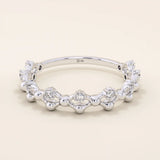 14K SOLID GOLD BEADED HALF ETERNITY WEDDING RING FOR WOMEN