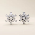 14k solid gold tapered baguette cluster unique flower stud earring for women