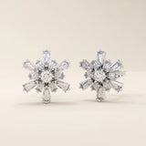 14k solid gold tapered baguette cluster unique flower stud earring for women