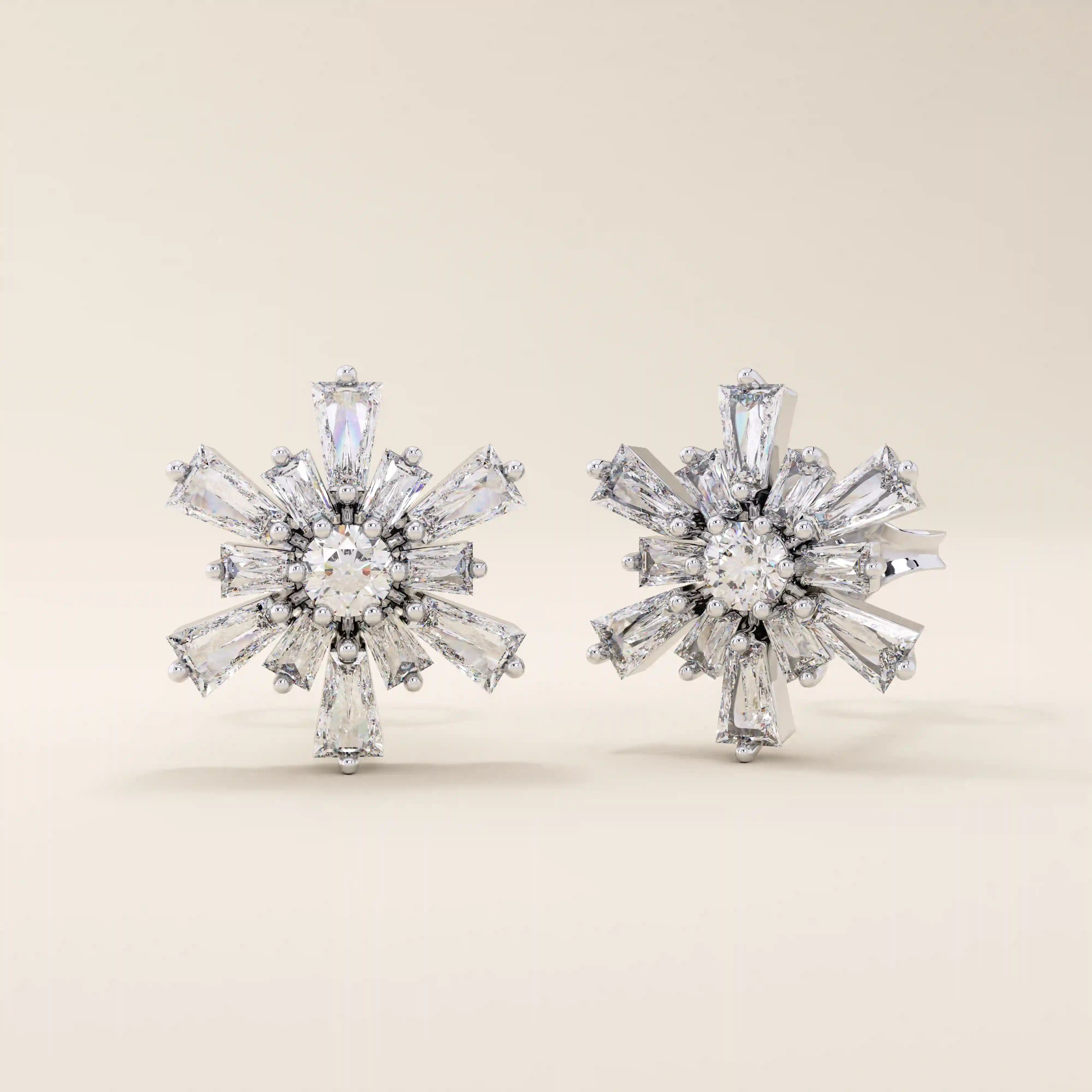 14k solid gold tapered baguette cluster unique flower stud earring for women