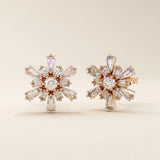 14k solid gold tapered baguette cluster unique flower stud earring for women
