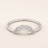 14k solid gold curve half circle pave moissanite stacking ring for women