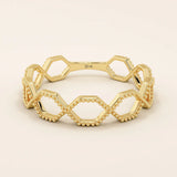 14K SOLID GOLD MILGRAIN HEXAGON WEDDING RING FOR WOMEN