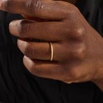 elegant slim stackable wedding ring with unique x pyramid and circle patterns on both sides in 14k solid yellow gold for both men and women