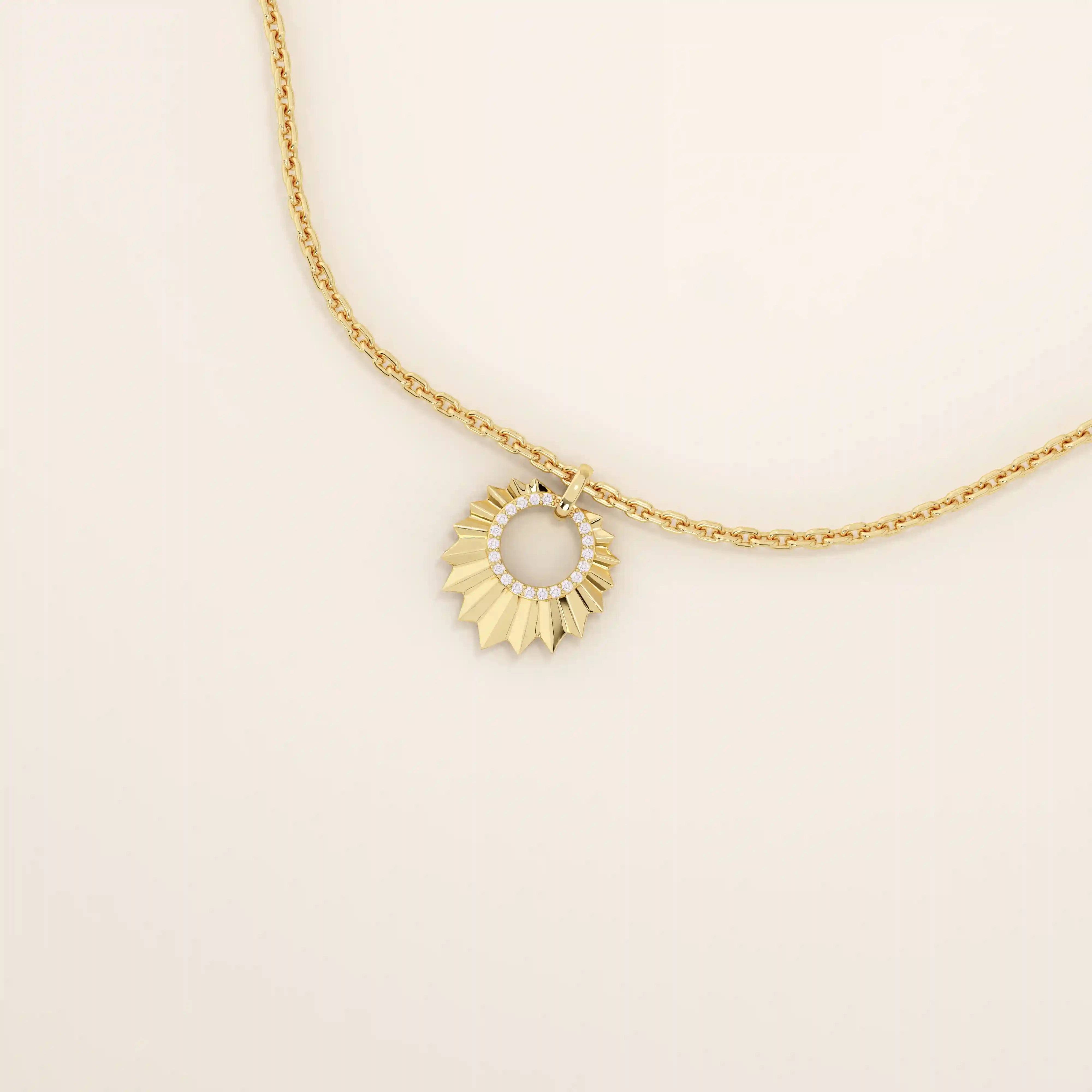 14k solid gold unique burst shape pave moissanite pendant necklace for women
