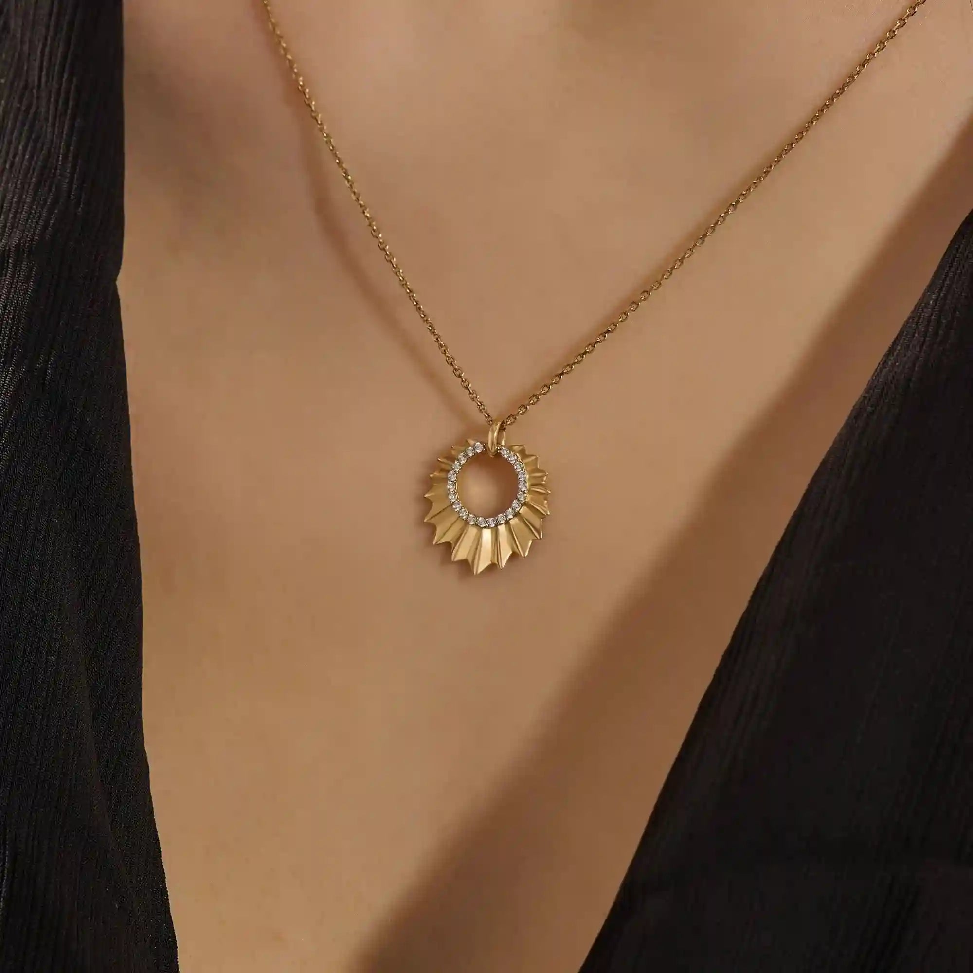 14k solid gold unique burst shape pave moissanite pendant necklace for women
