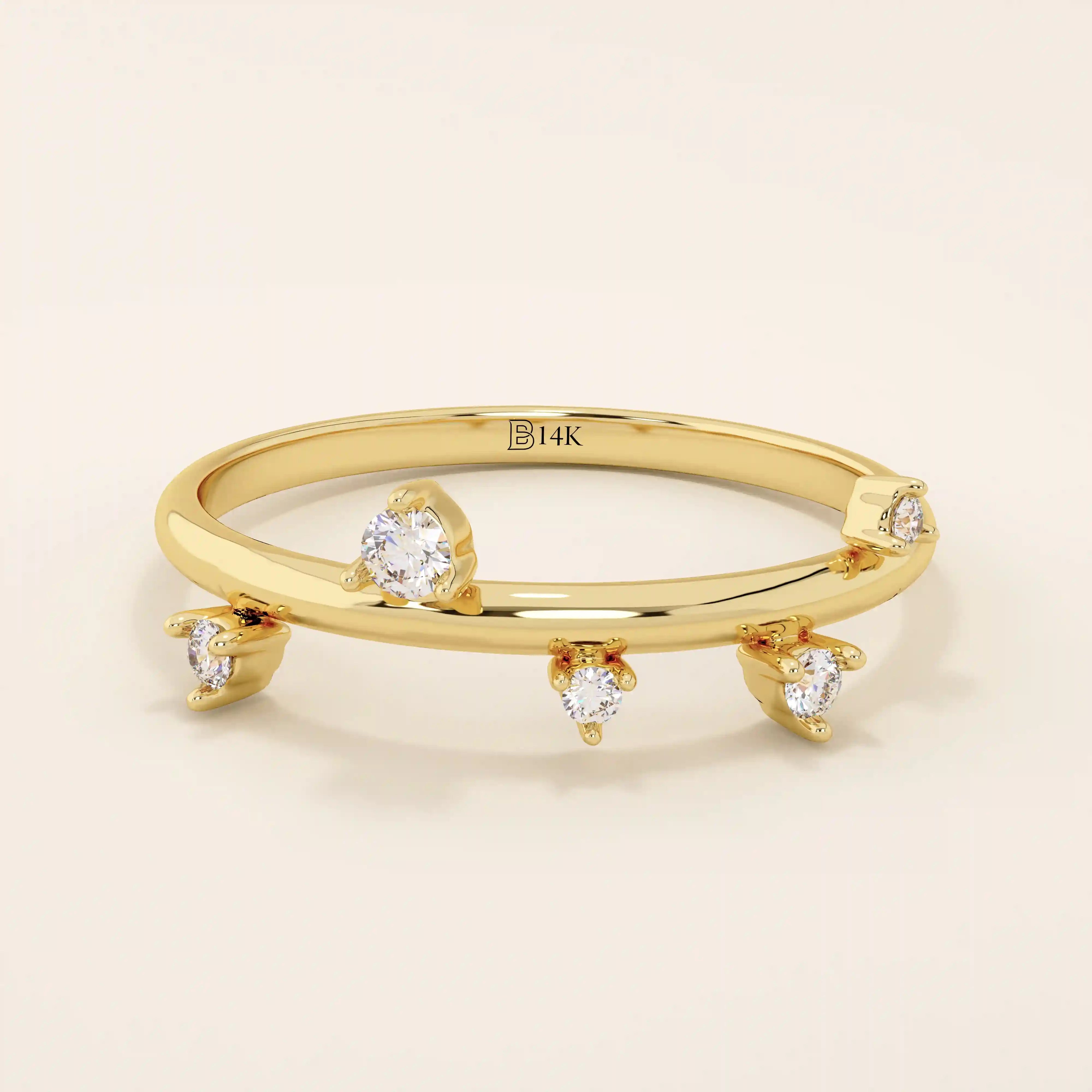 14K SOLID GOLD IRREGULAR pave moissanite stacking ring for women