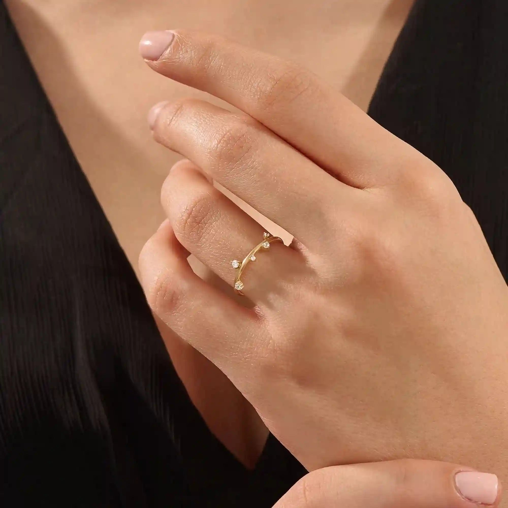 14K SOLID GOLD IRREGULAR pave moissanite stacking ring for women