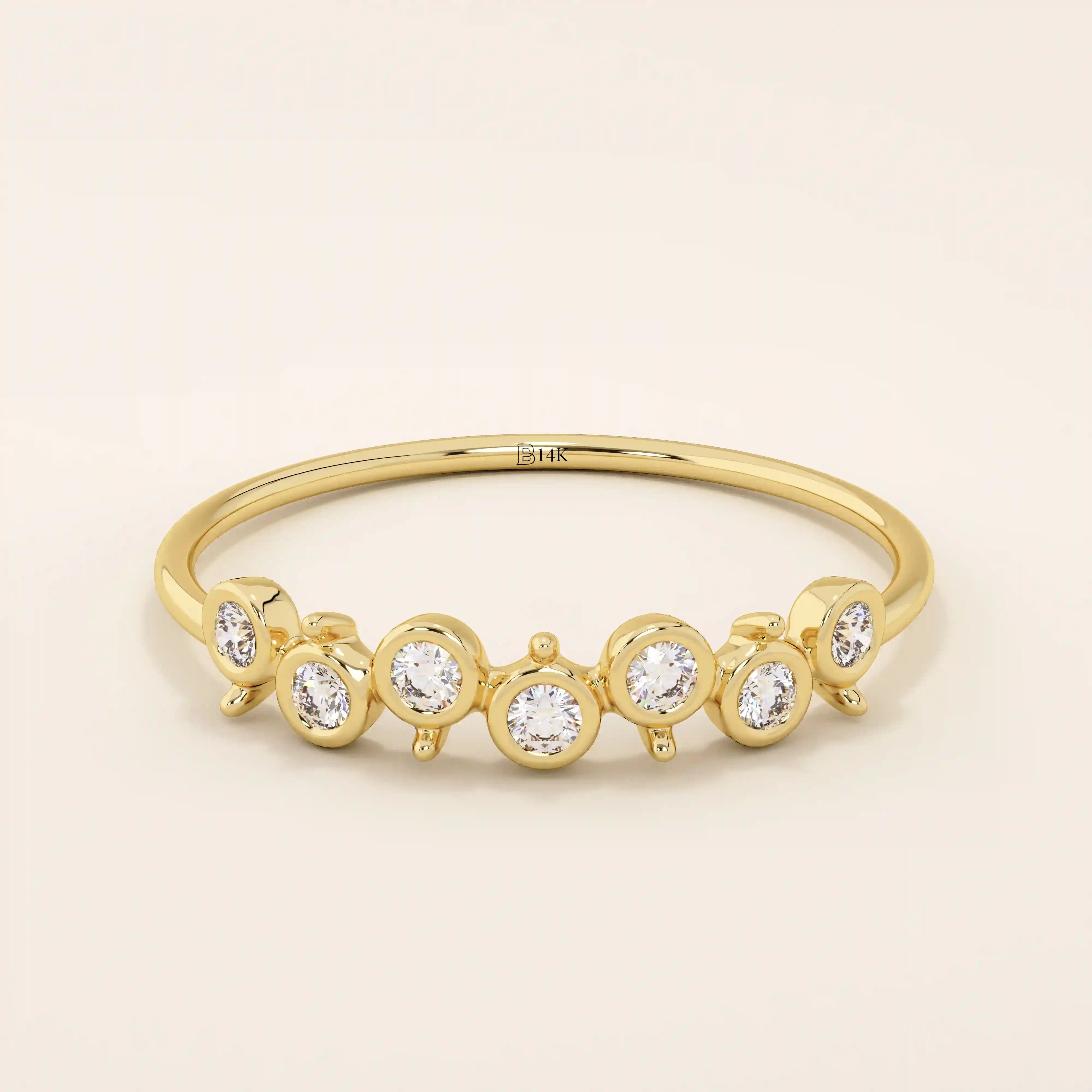 UNIQUE DESIGN BEZEL SET MOISSANITE STACKABLE WEDDING RING IN 14K SOLID YELLOW ROSE WHITE GOLD FOR WOMEN