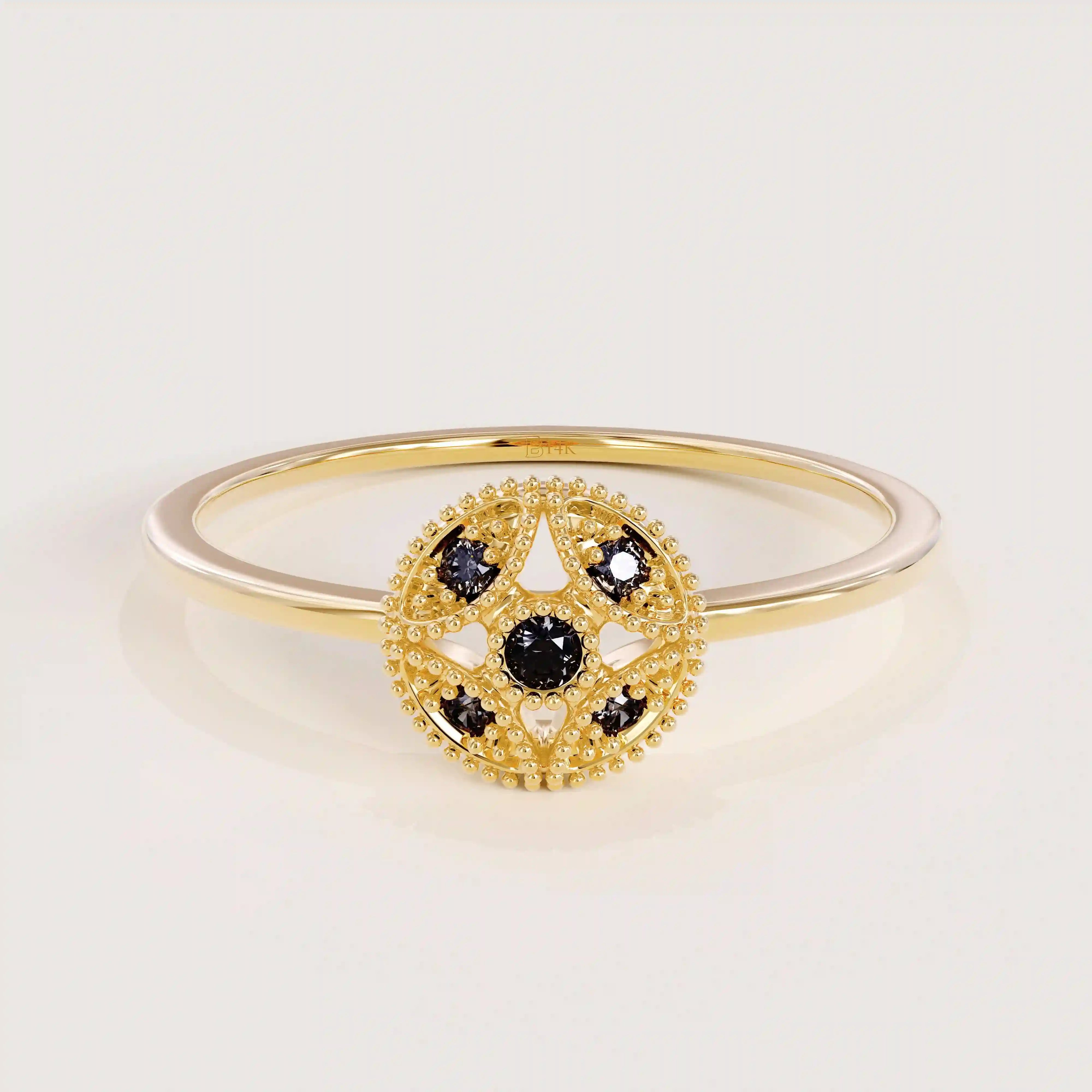 14K SOLID GOLD classic VINTAGE design and stunning black stones with intricate milgrain detailing ENGAGEMENT RING FOR WOMEN