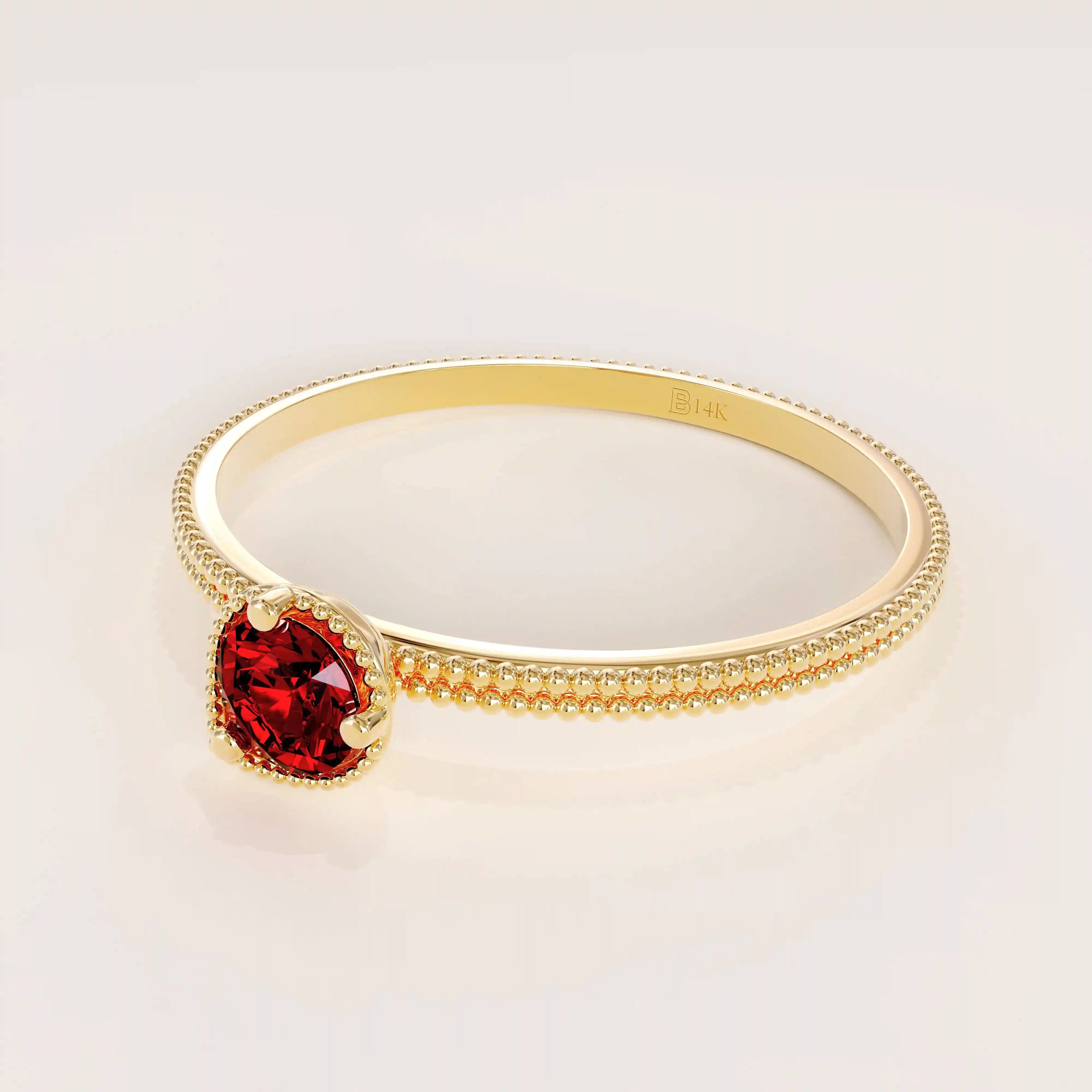 vintage milgrain design lab grown red garnet solitaire engagement ring in 14k solid gold for women