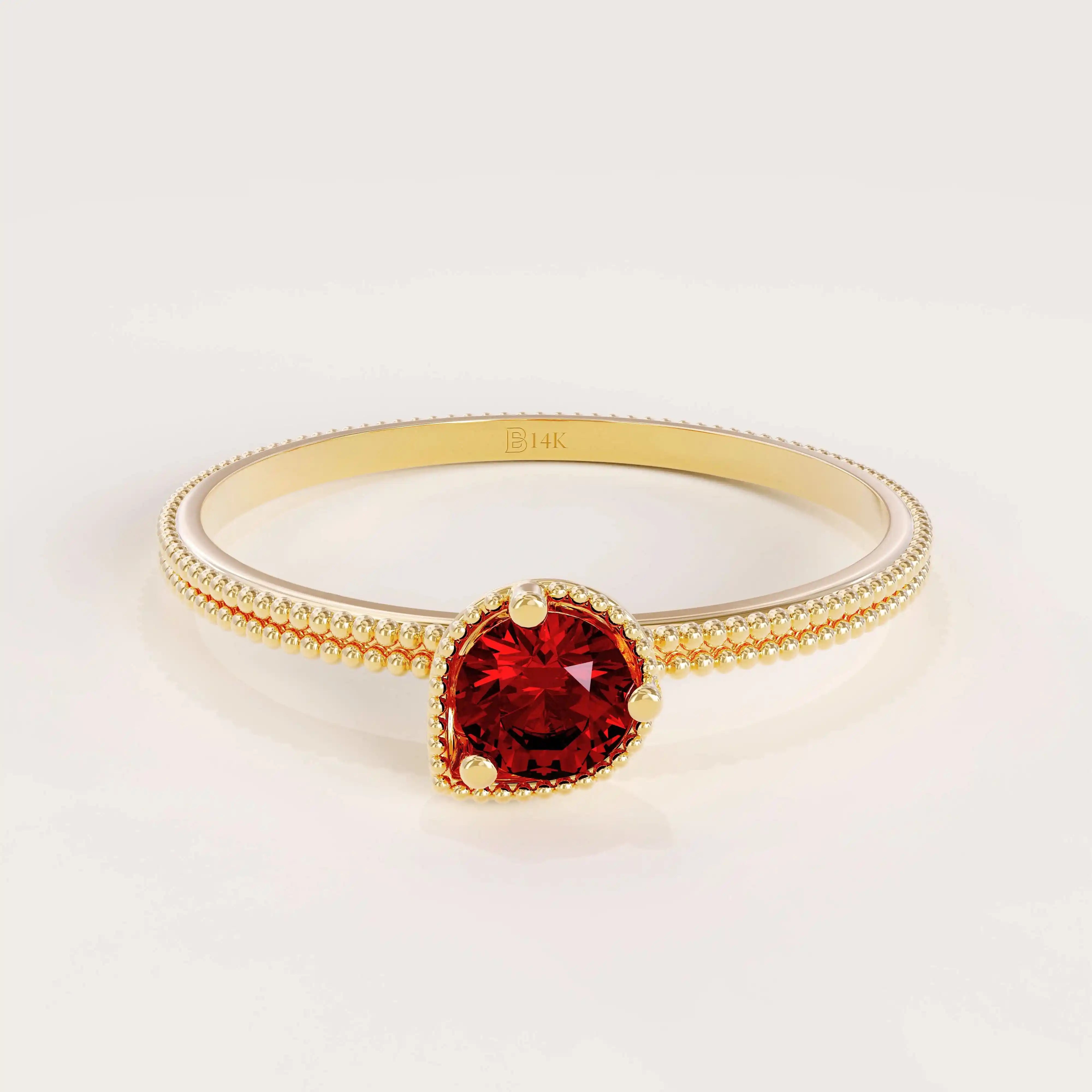 vintage milgrain design lab grown red garnet solitaire engagement ring in 14k solid gold for women
