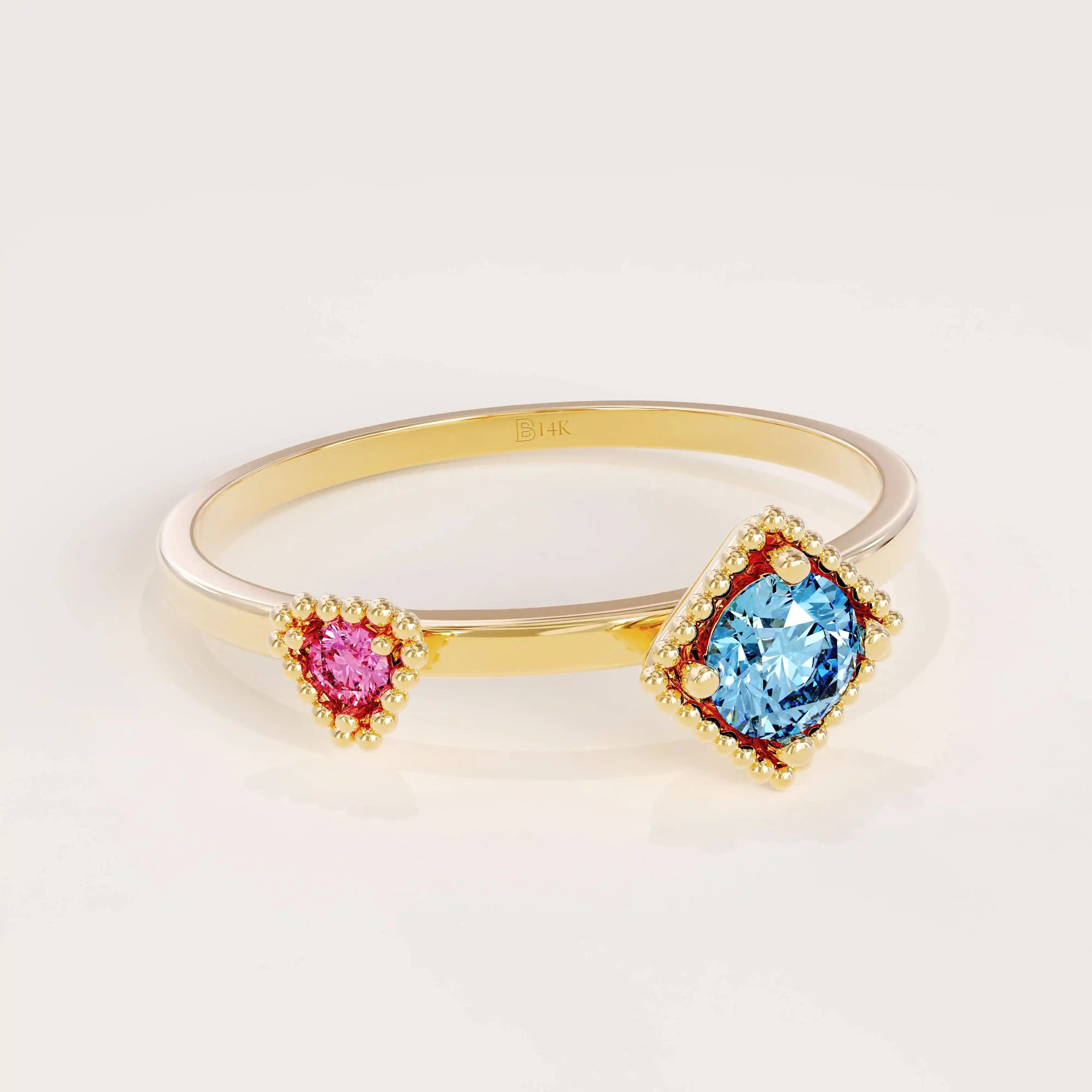 vintage design double lab grown birthstone pink and blue gemstone engagement ring for women 