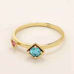 vintage design double lab grown birthstone pink and blue gemstone engagement ring for women