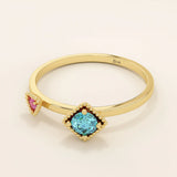 vintage design double lab grown birthstone pink and blue gemstone engagement ring for women