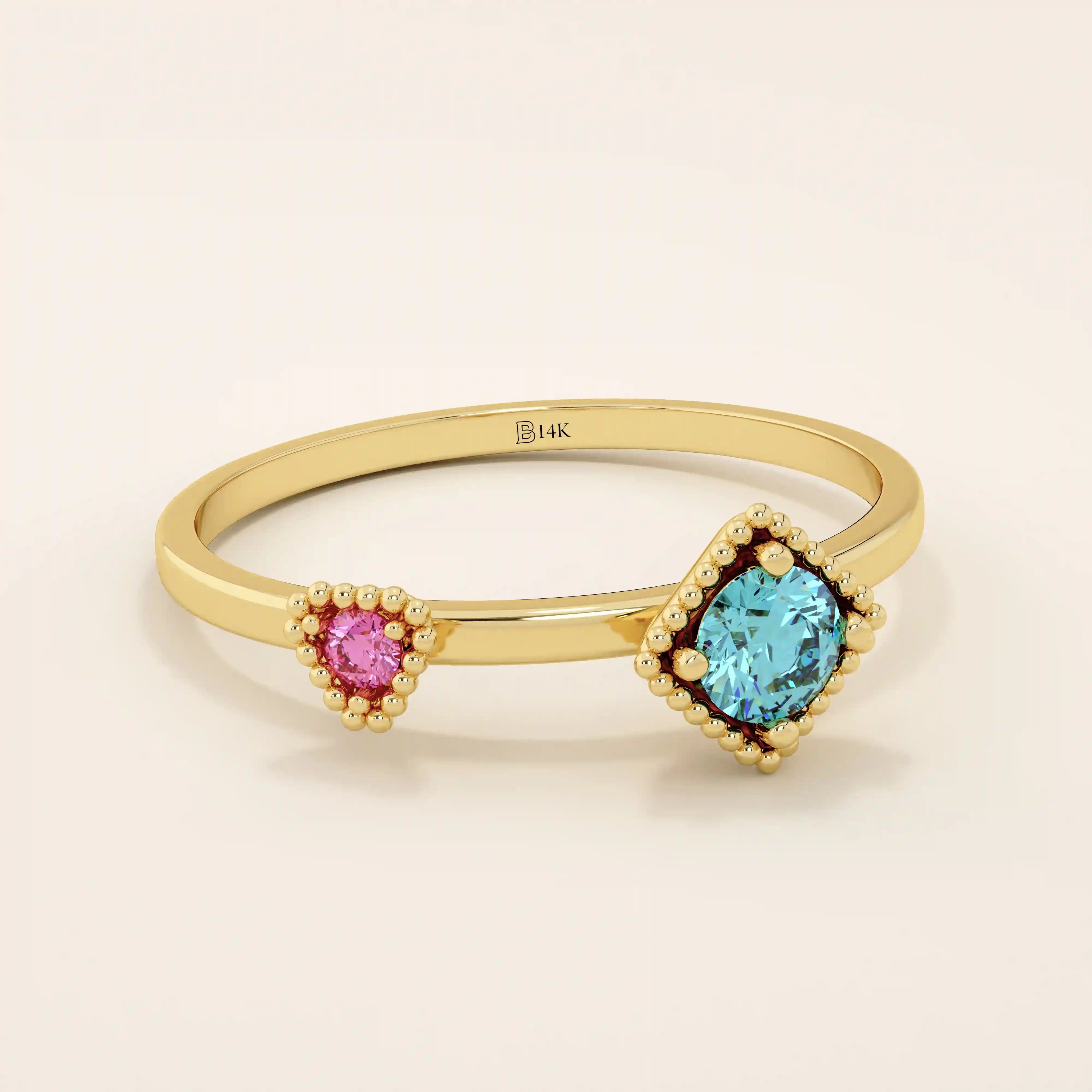 vintage design double lab grown birthstone pink and blue gemstone engagement ring for women