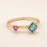 vintage design double lab grown birthstone pink and blue gemstone engagement ring for women
