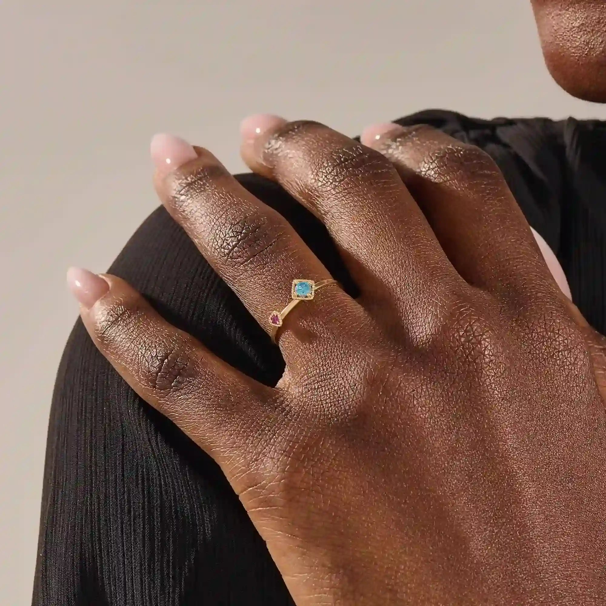 vintage design double lab grown birthstone pink and blue gemstone engagement ring for women