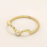 14K SOLID GOLD WAVY CURVE BEZEL MOISSANITE STACKING RING FOR WOMEN