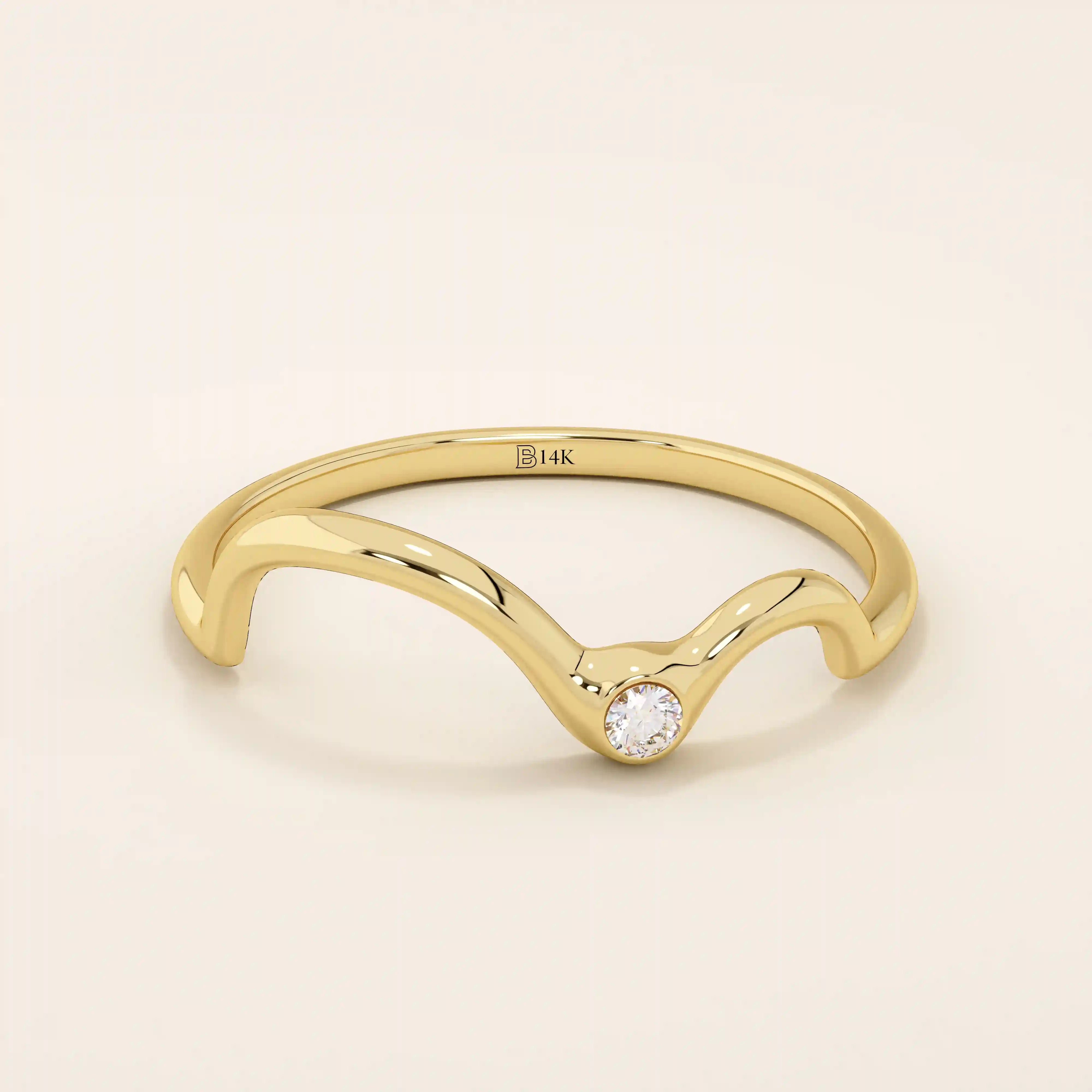 14K SOLID GOLD WAVY CURVE BEZEL MOISSANITE STACKING RING FOR WOMEN