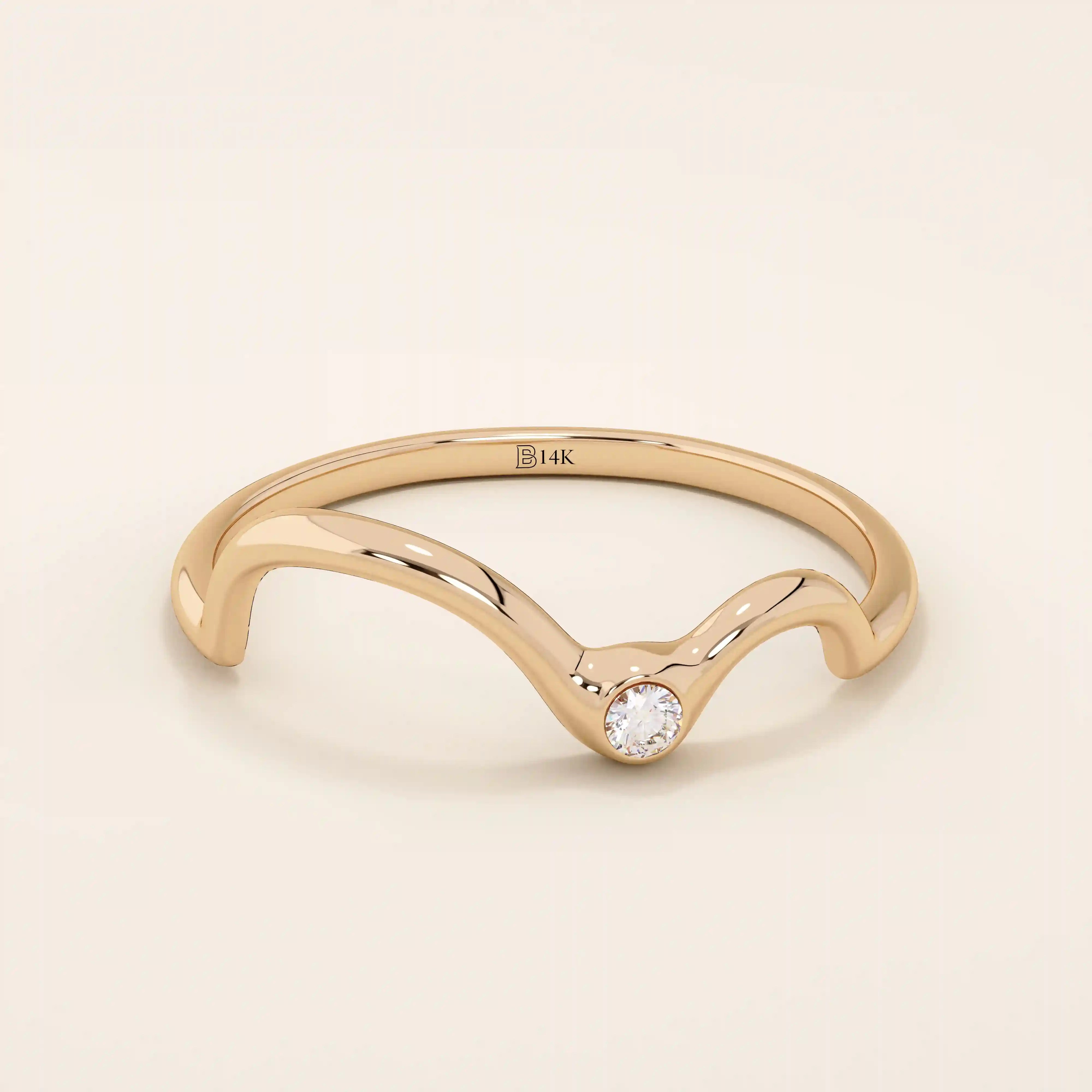 14K SOLID GOLD WAVY CURVE BEZEL MOISSANITE STACKING RING FOR WOMEN