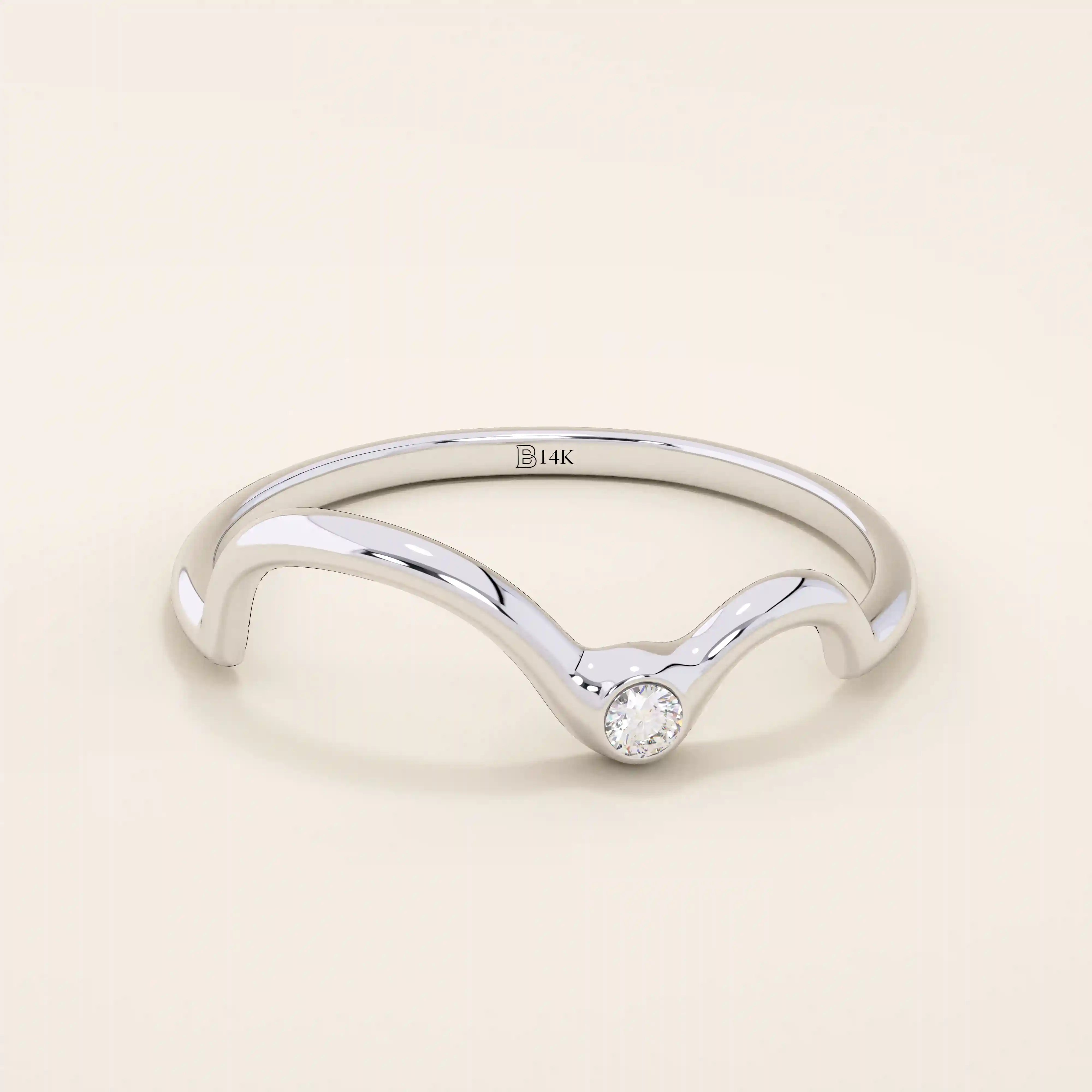 14K SOLID GOLD WAVY CURVE BEZEL MOISSANITE STACKING RING FOR WOMEN