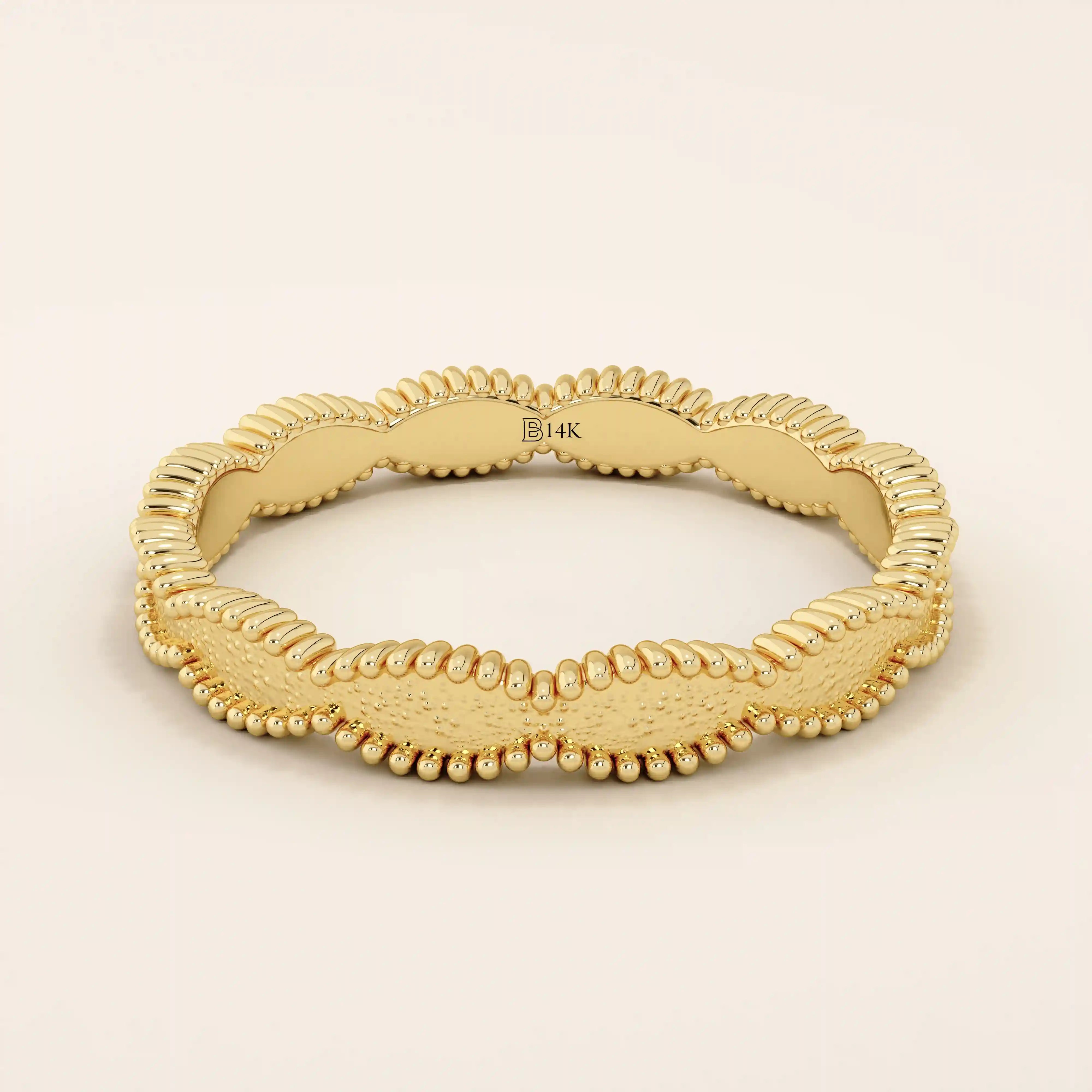 UNISEX DESIGN 14K SOLID GOLD TEXTURED WAVY MILGRAIN WEDDING BAND