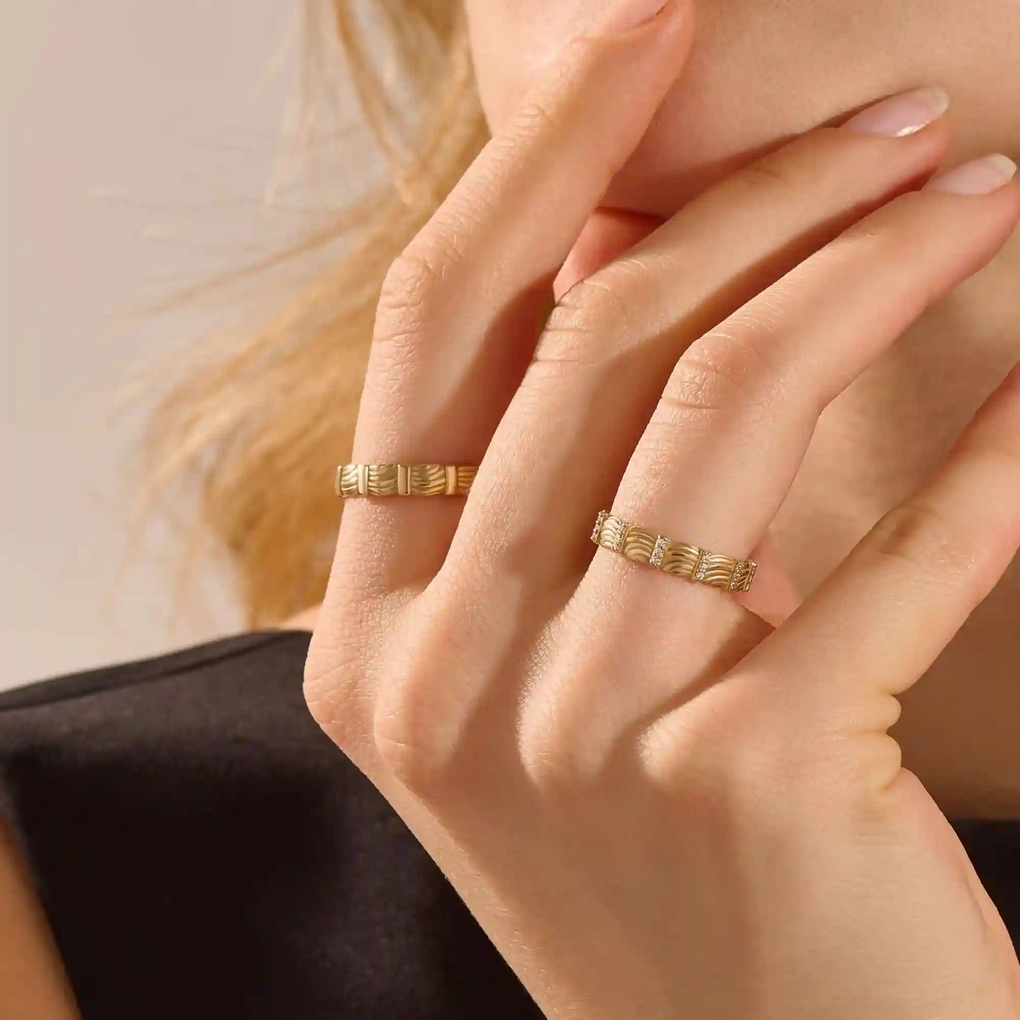 14K SOLID GOLD UNIQUE BUMPY WAVE UNISEX DESIGN ALLIANCE WEDDING BAND