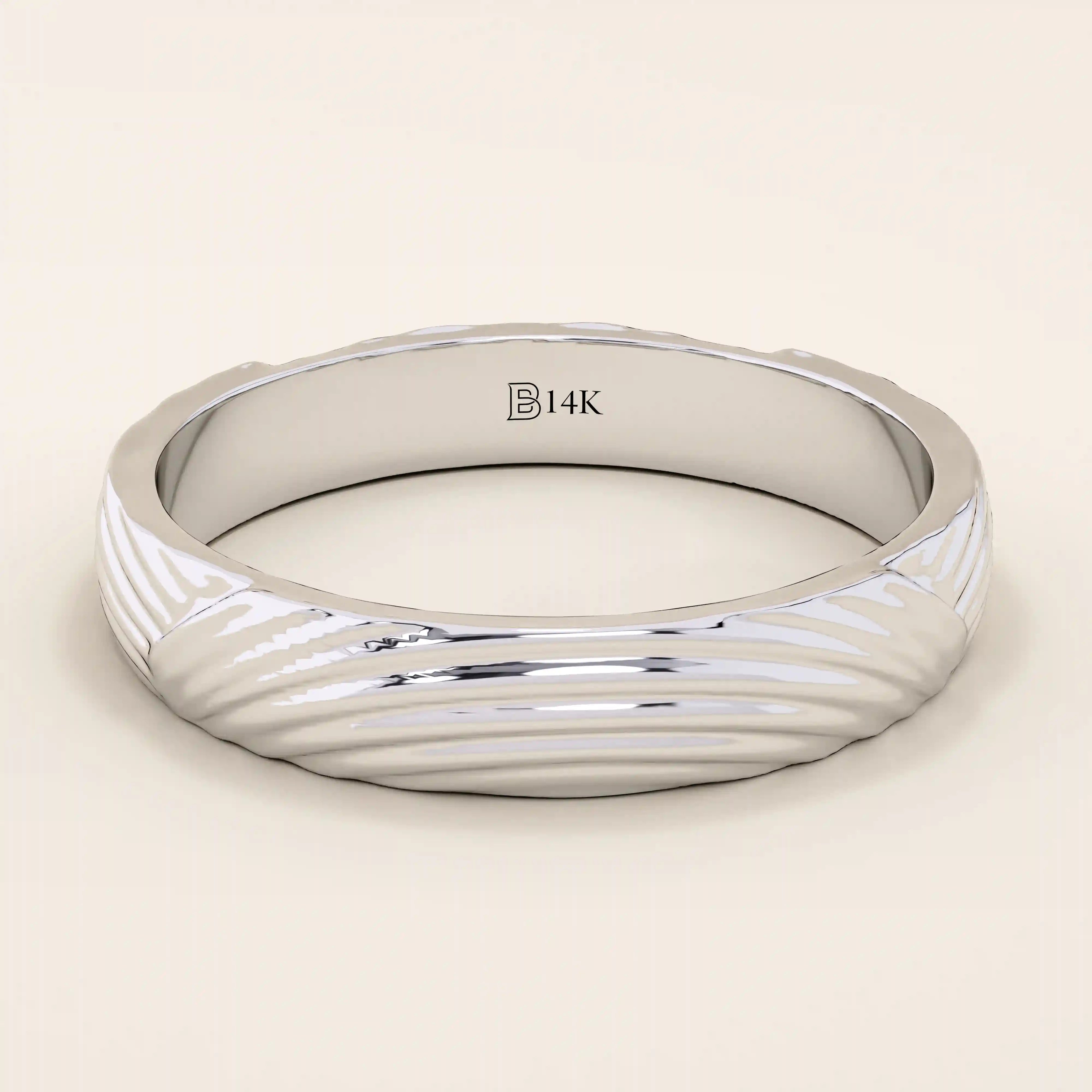 14k solid gold unisex design wavy pattern alliance wedding band set