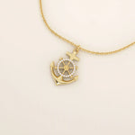 PAVE CZ WHEEL AND ANCHOR PENDANT NECKLACE IN 14K GOLD