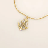 PAVE CZ WHEEL AND ANCHOR PENDANT NECKLACE IN 14K GOLD