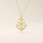 PAVE CZ WHEEL AND ANCHOR PENDANT NECKLACE IN 14K GOLD