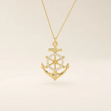 PAVE CZ WHEEL AND ANCHOR PENDANT NECKLACE IN 14K GOLD