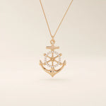 PAVE CZ WHEEL AND ANCHOR PENDANT NECKLACE IN 14K GOLD