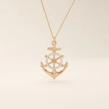 PAVE CZ WHEEL AND ANCHOR PENDANT NECKLACE IN 14K GOLD