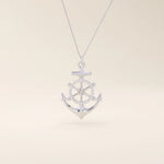 PAVE CZ WHEEL AND ANCHOR PENDANT NECKLACE IN 14K GOLD