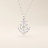 PAVE CZ WHEEL AND ANCHOR PENDANT NECKLACE IN 14K GOLD