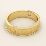 UNISEX DESIGN WOOD TEXTURED 14K SOLID GOLD THICK WEDDING BAND 