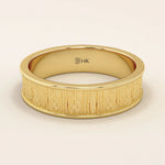 UNISEX DESIGN WOOD TEXTURED 14K SOLID GOLD THICK WEDDING 