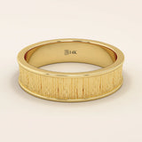 UNISEX DESIGN WOOD TEXTURED 14K SOLID GOLD THICK WEDDING 