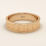 UNISEX DESIGN WOOD TEXTURED 14K SOLID GOLD THICK WEDDING 