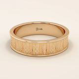 UNISEX DESIGN WOOD TEXTURED 14K SOLID GOLD THICK WEDDING 