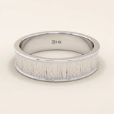 UNISEX DESIGN WOOD TEXTURED 14K SOLID GOLD THICK WEDDING 