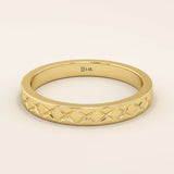 X pattern ENGRAVED unisex  alliance WEDDING BAND IN 14k solid GOLD