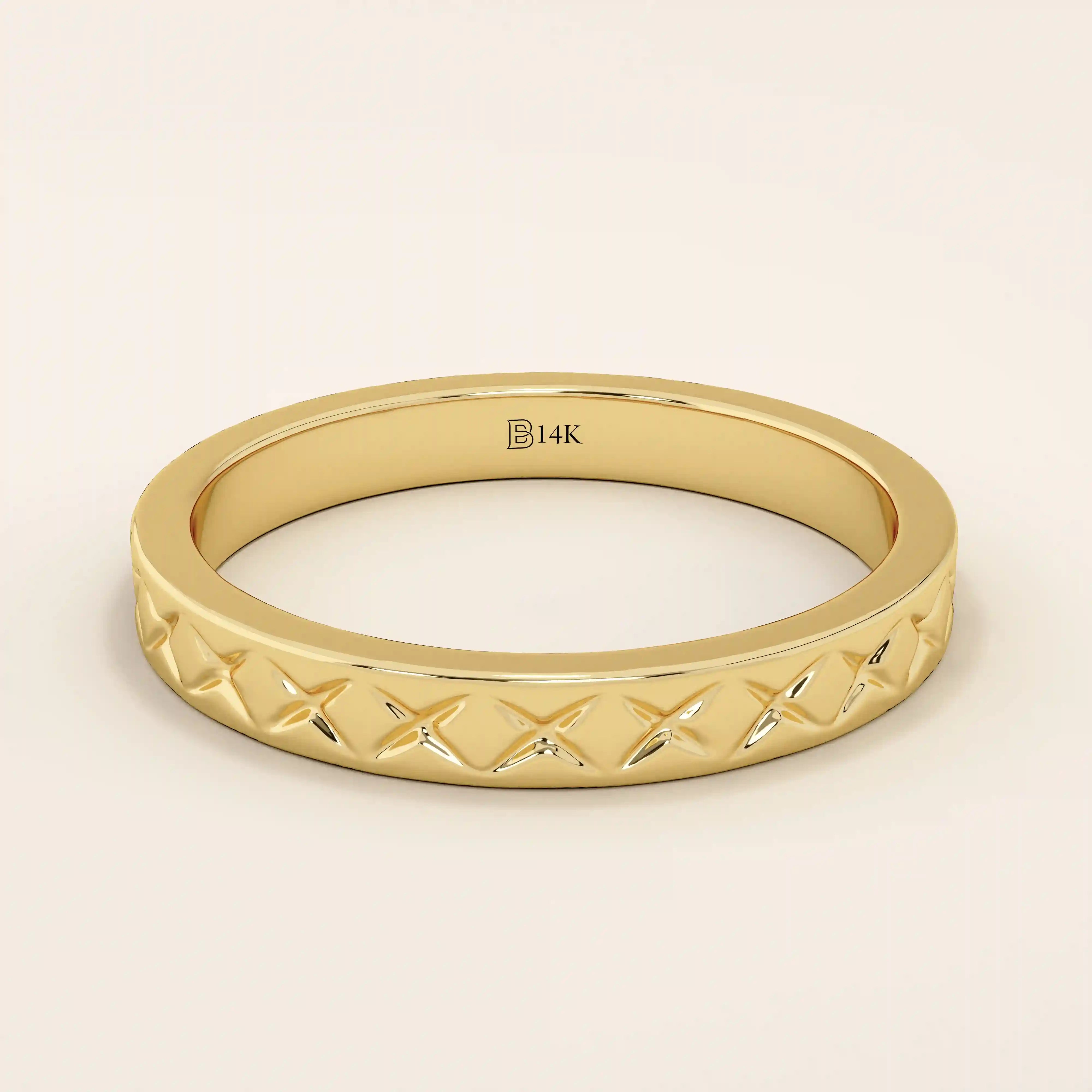 X pattern ENGRAVED unisex  alliance WEDDING BAND IN 14k solid GOLD