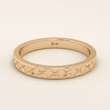 X pattern ENGRAVED unisex  alliance WEDDING BAND IN 14k solid GOLD