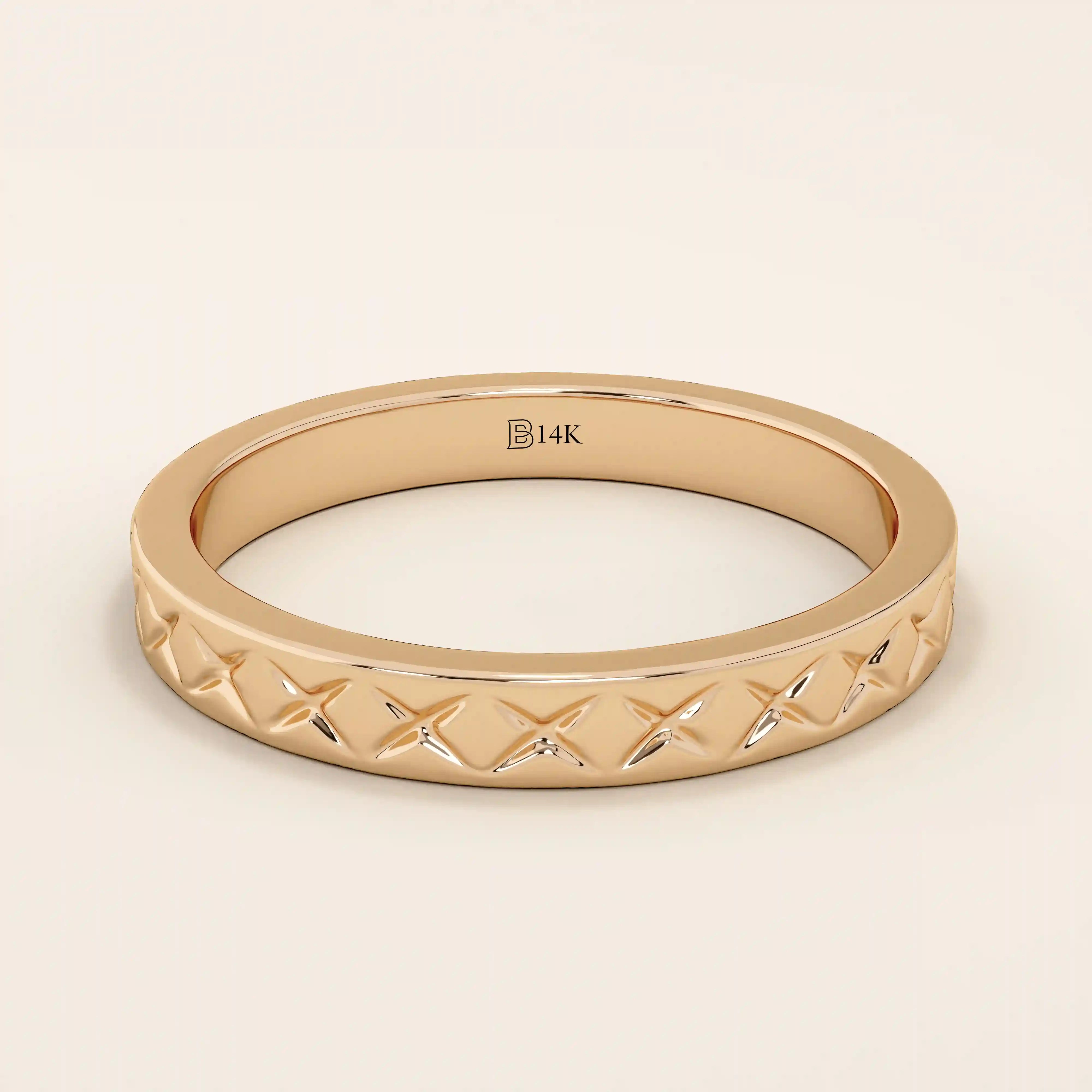X pattern ENGRAVED unisex  alliance WEDDING BAND IN 14k solid GOLD