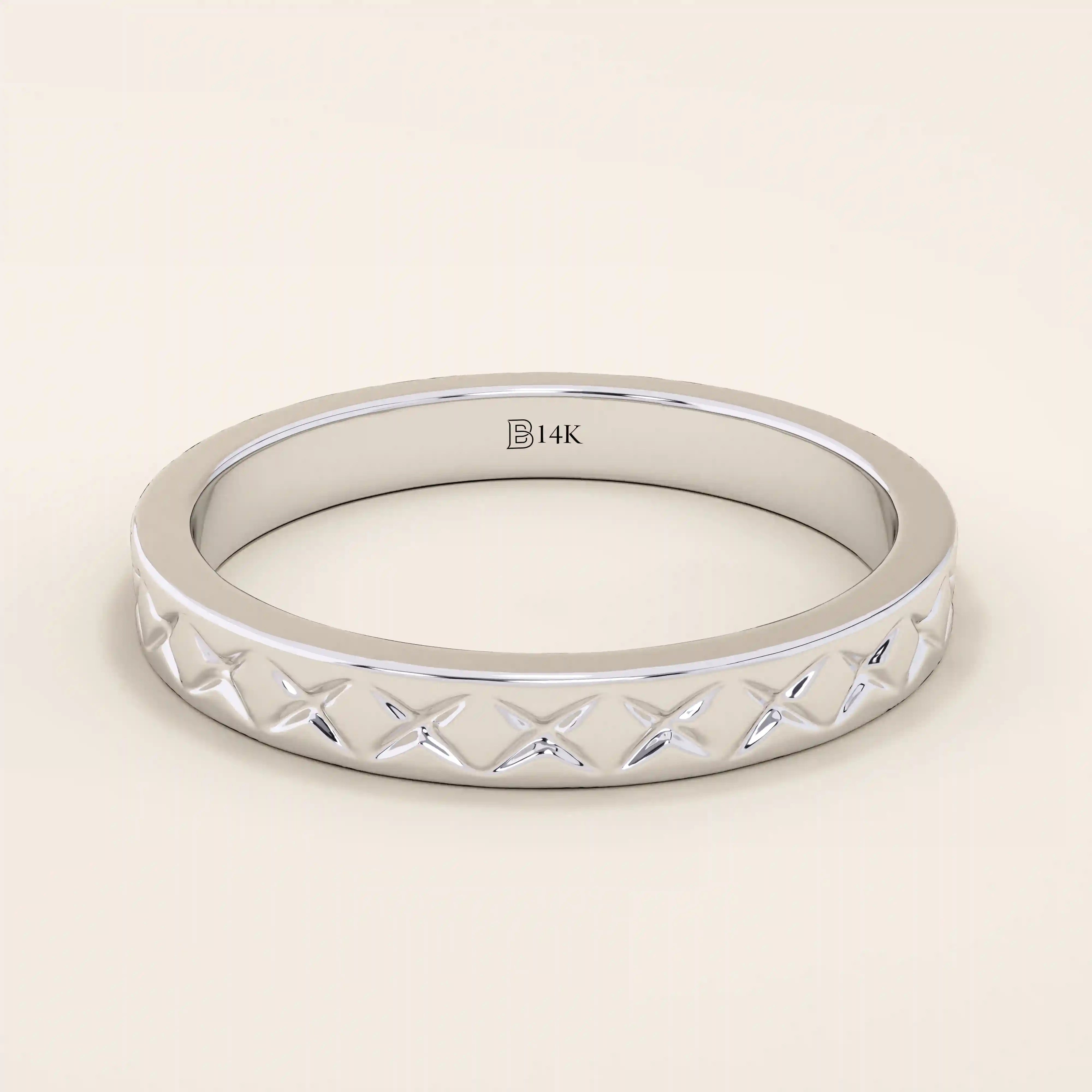 X pattern ENGRAVED unisex  alliance WEDDING BAND IN 14k solid GOLD