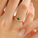 Pear Emerald Wave Engagement Ring